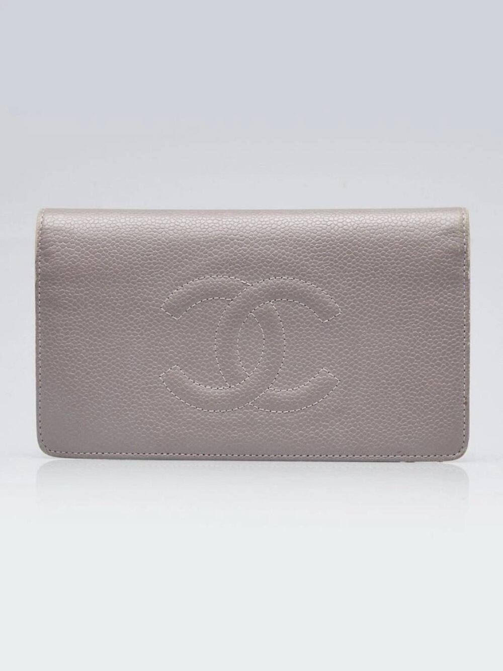 Chanel Grey Caviar Leather CC Timeless L Yen Wallet